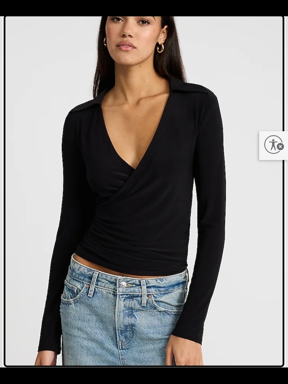 Express V-neck Long Sleeve Surplice Polo Top